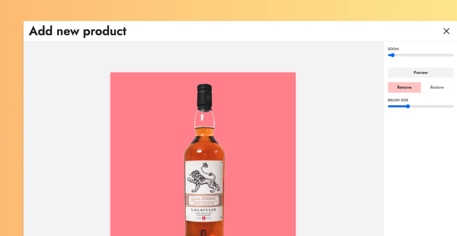 Screenshot of Pebblely where the transparent part of a bottle is removed