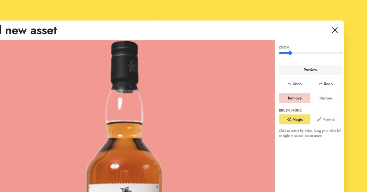 Screenshot of Pebblely where the transparent part of a bottle is removed