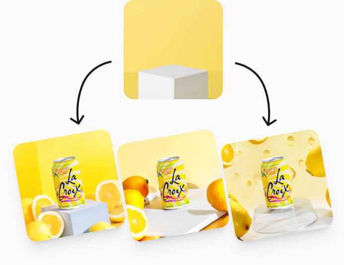 On-brand AI product images generated using a yellow reference image