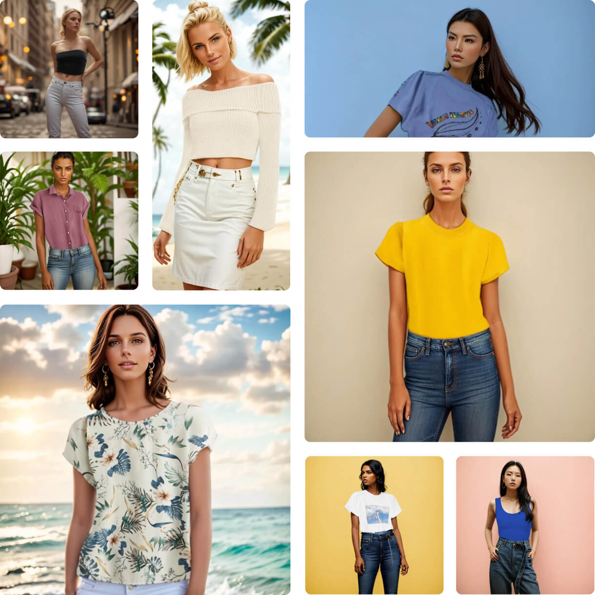 A collage of fashion photos generated with Pebblely Fashion