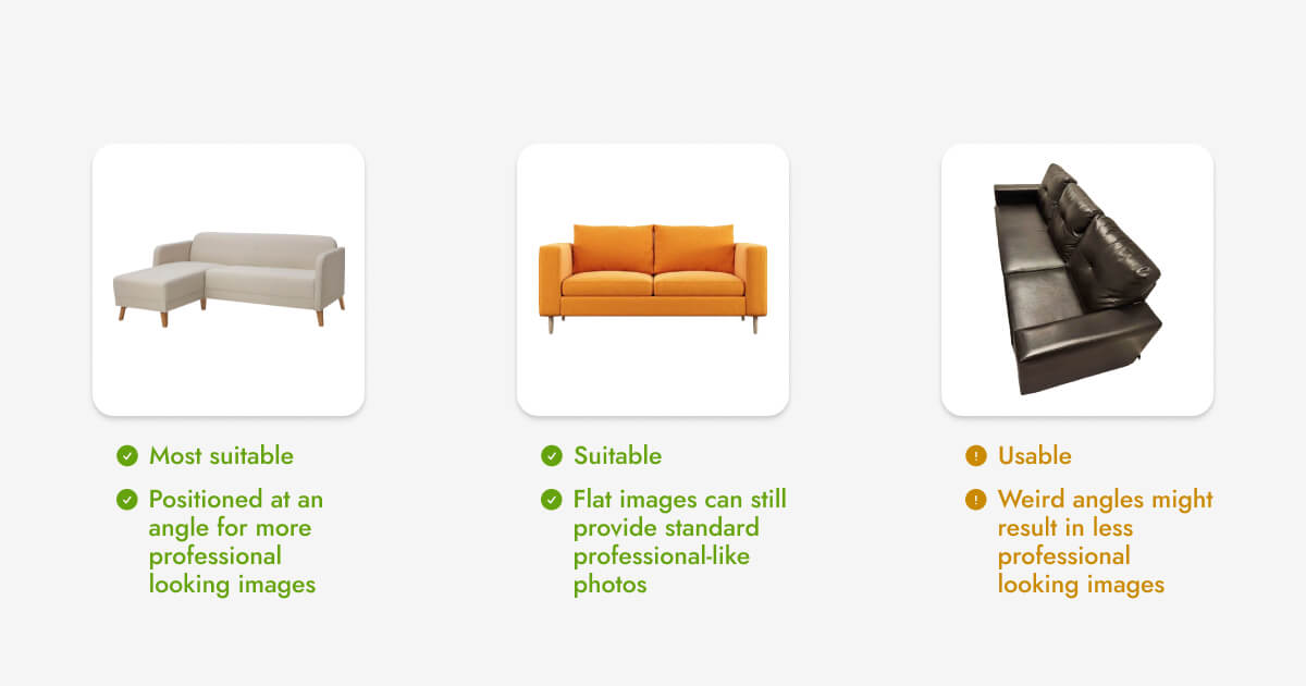 A visual of the best sofa photos to upload into Pebblely