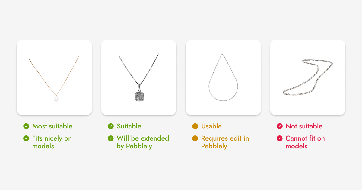 Examples of suitable and non-suitable necklace product photos