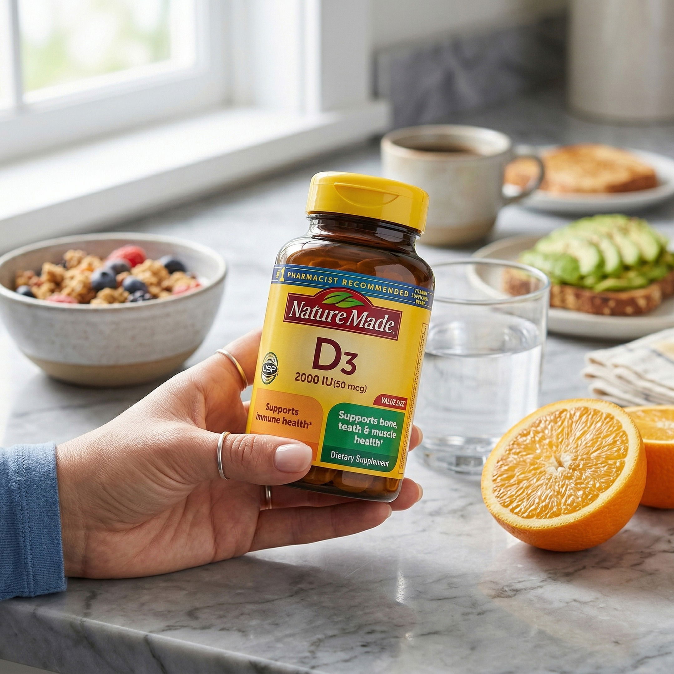 A supplement product with a lot of text reproduced accurately in a Pebblely AI image