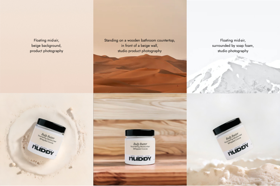 Examples of images generated for body care brand nuddy