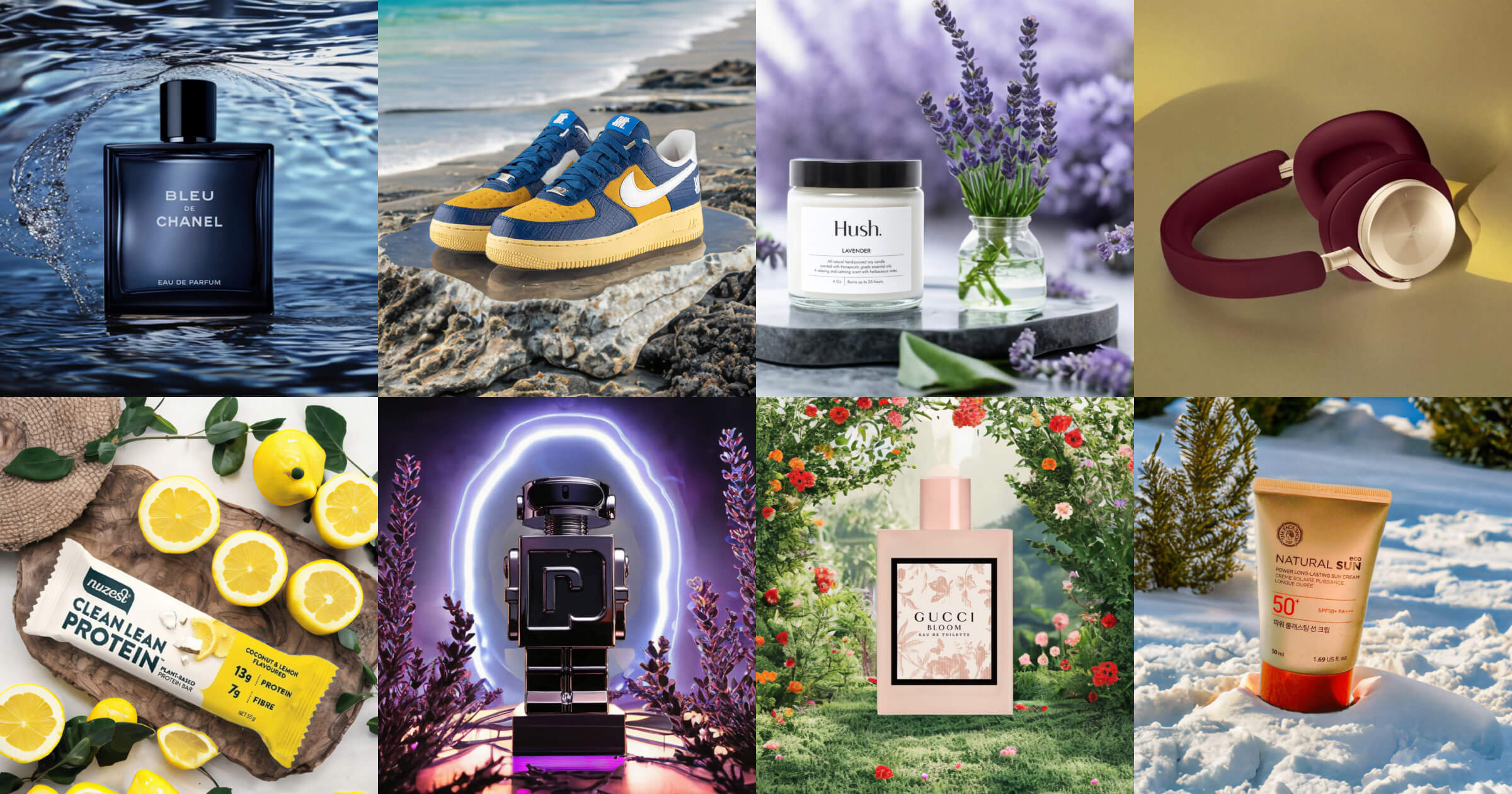 A collage of product images generated by Pebblely