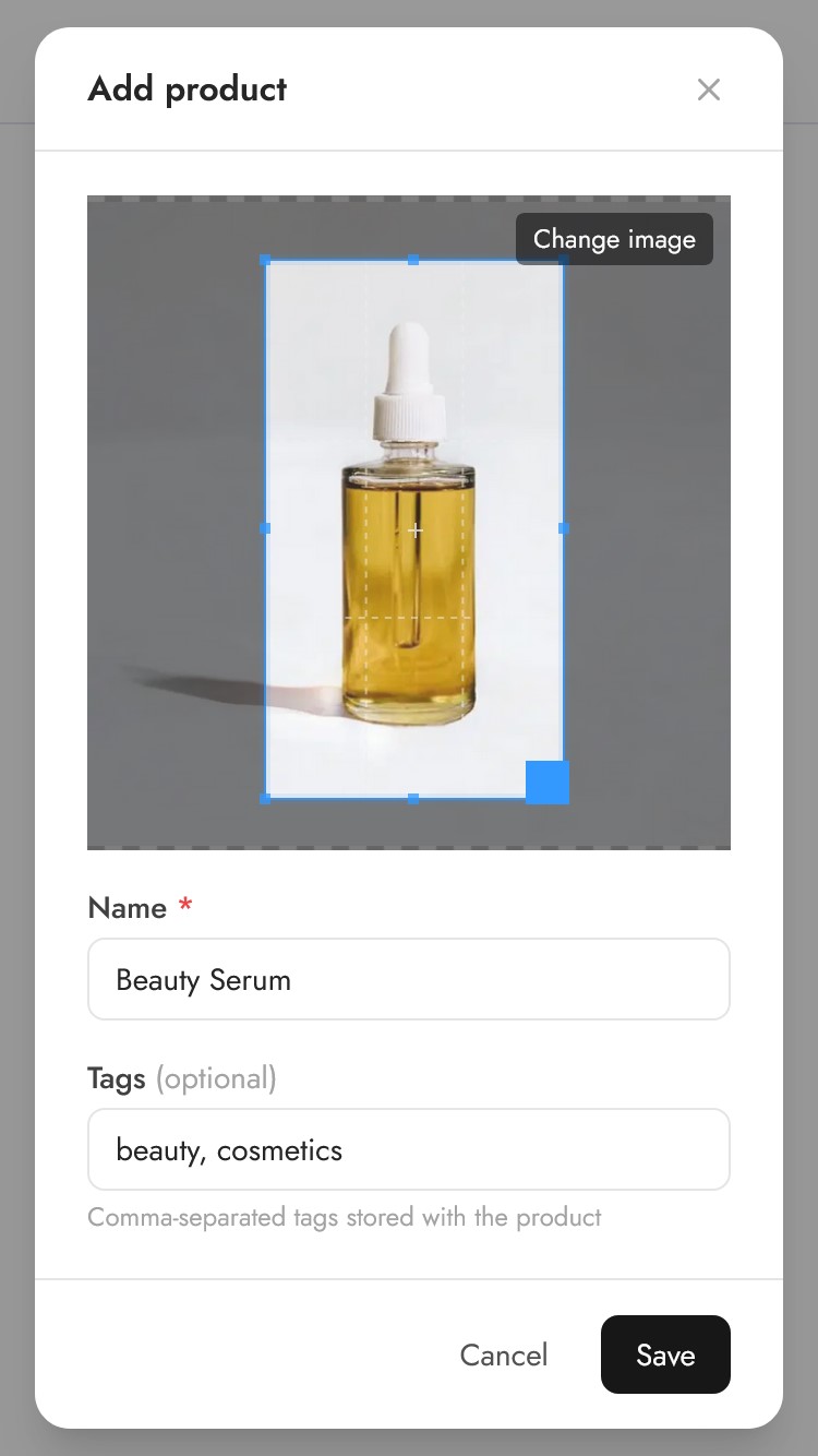 Adding a new product in Pebblely