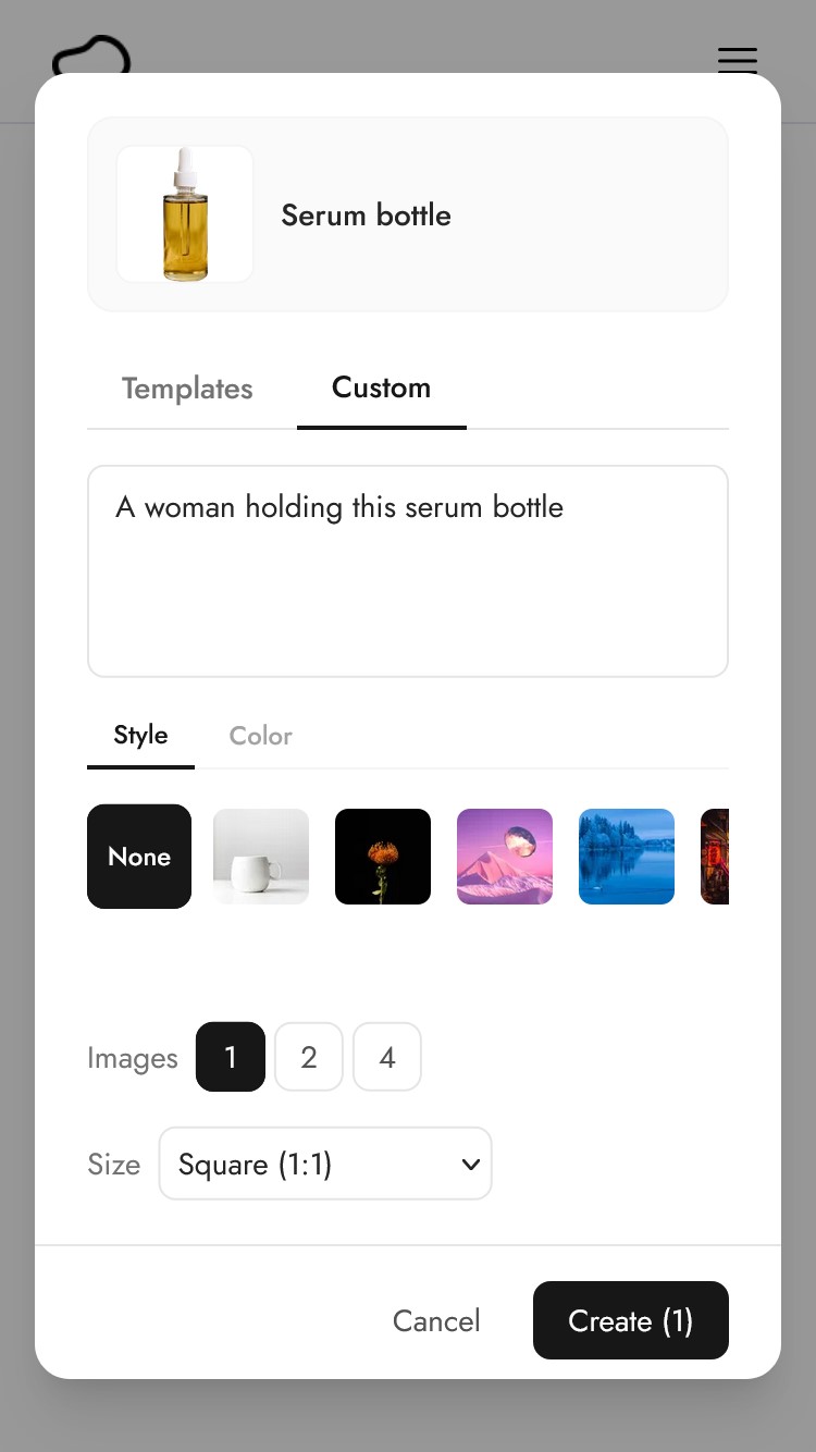 The Custom tab for generating images