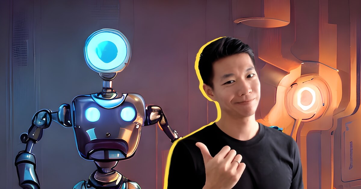 An image of Alfred with a robot behind him