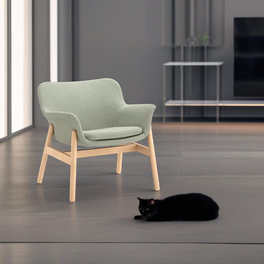 A product in a gray room, beside a cat, modern