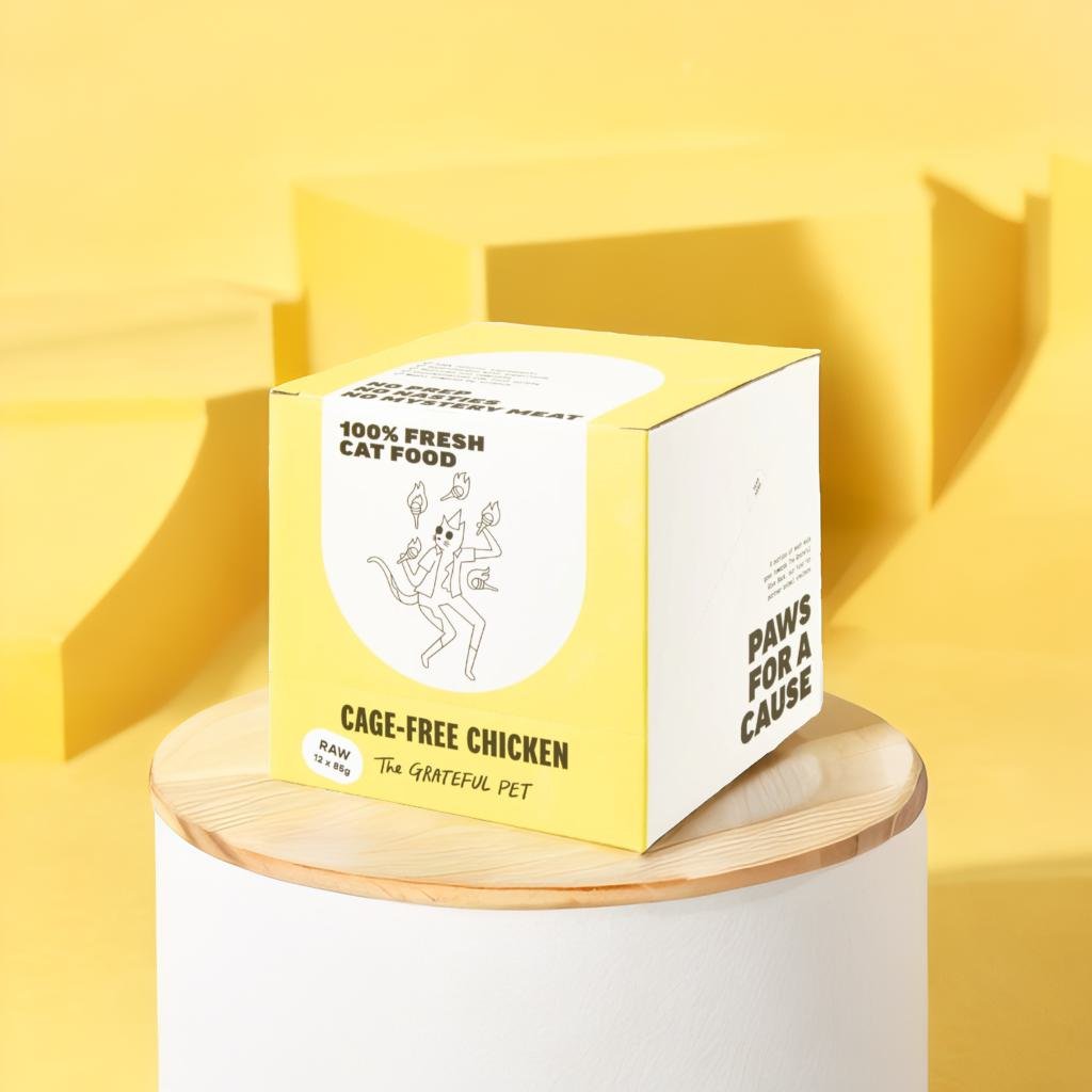 A product standing on a white riser, yellow background, studio product photography