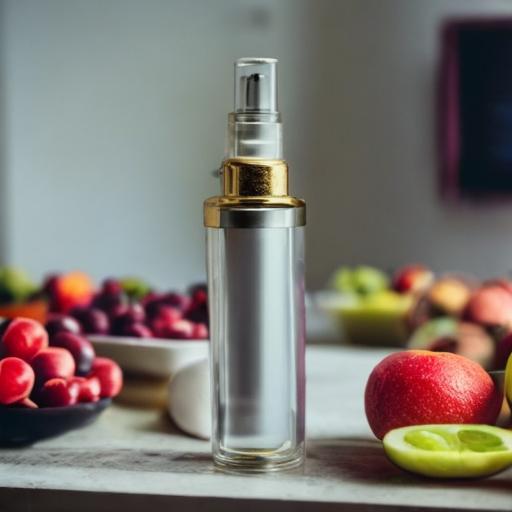 A beauty product with fruits in the background