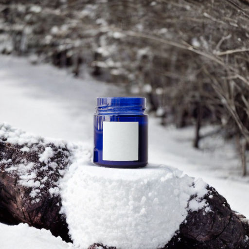 A candle with a snowy backdrop