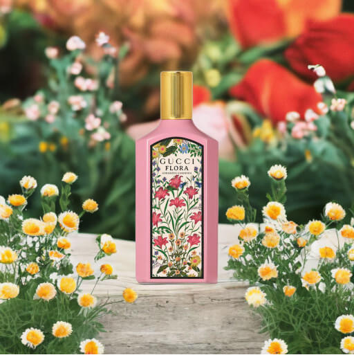 A product image of Gucci Flora among flowers